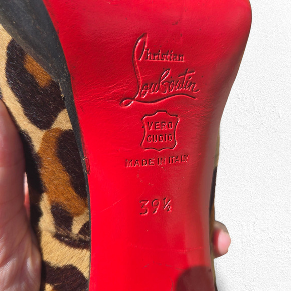 Christian Louboutin Leopard Pony Hair Very Prive Heels 39.5 US 9.5 Peep Toe Pump - Picture 15 of 16